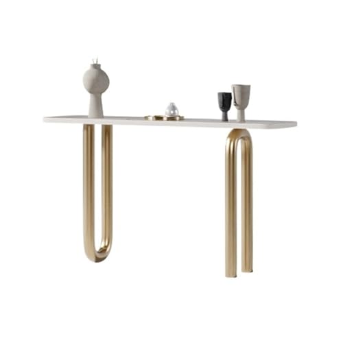 FOMWWVYS Konsolentisch, Moderner Eingangstisch aus Kunstmarmor und Metallfuß Flurtisch(Gold,S) von FOMWWVYS