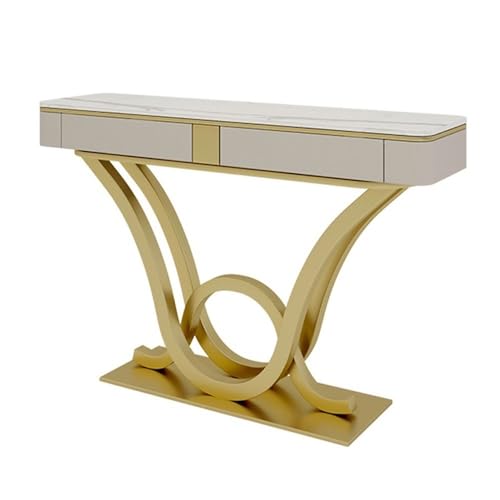 FOMWWVYS Konsolentisch, Moderner Konsolentisch aus Kunstmarmor, 47" schmaler Sofatisch for den Eingangsbereich Flurtisch(Gold) von FOMWWVYS