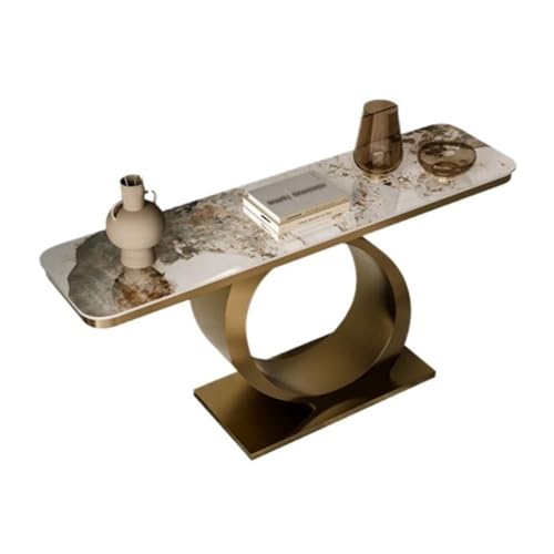 FOMWWVYS Konsolentisch, Moderner Konsolentisch aus Kunstmarmor mit runder Basis for das Wohnzimmer Flurtisch(Gold,S) von FOMWWVYS