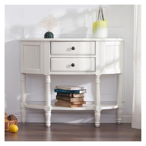 FOMWWVYS Konsolentisch, Vintage-Eingangstisch aus Massivholz mit Schubladen Flurtisch(White) von FOMWWVYS