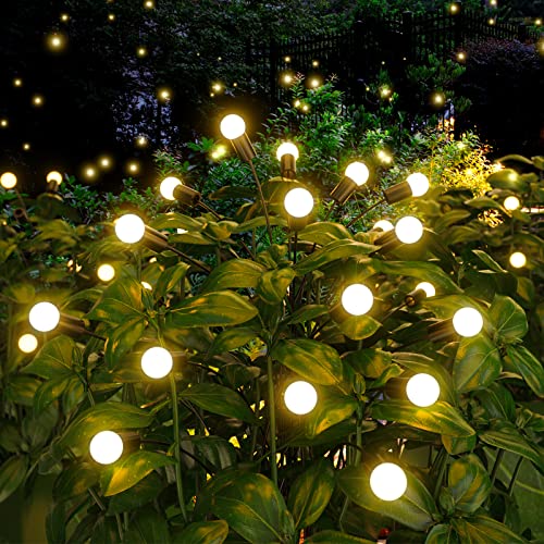 FOMYHEARD 2 Pack Firefly Solar Gartenlichter, Firefly Solar Pathway Lights, Solarleuchten für Außen Garten LEDs, Glühwürmchen Steckleuchte für Wege Patio Rasenflächen Gartendeko von FOMYHEARD