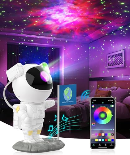 FOMYHEARD LED Sternenhimmel Projektor Astronaut Nachtlicht, DIY 256 RGB Nebula Galaxy Projector mit App Steuerung, Bluetooth Lautsprecher und Timer, Sternenprojektor Lampe für Kinder und Erwachsene von FOMYHEARD