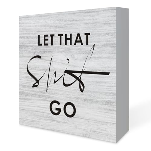 Country Humor Badezimmer-Holzkastenschild, Dekoration, Schreibtischschild, Aufschrift "Let That Shit Go", Holzkiste, Blockschild, Heimregal, Wanddekoration von FONALO