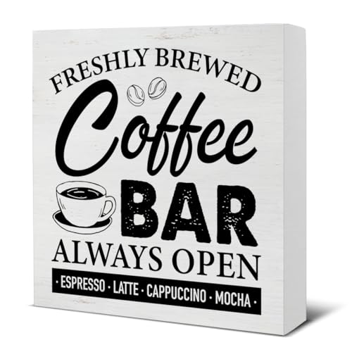 Kaffeebar-Schilder, Kaffeebar, Holzschild, Dekoration, Zuhause, Küche, Café, Café, Regal, Tischdekoration, 17,8 x 17,8 cm von FONALO