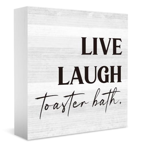 "Live Laugh Toaster"-Badeschild – halbes Badezimmer WC Humor Dekor – dunkler Humor Fans Geschenk – Bauernhaus lustige WC-Dekoration Gäste-WC Regale Dekoration Holzschild 12,7 x 12,7 cm von FONALO