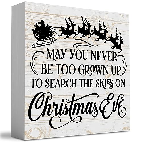 Rustikales Holz-Schild mit Aufschrift "May You Never Be Too Grown Up To Search The Skies On Christmas Event", Bauernhaus, Weihnachtsmann, Kunstwerk, Dekoration, Zuhause, Regal, Büro, Dekoration, 12,7 von FONALO
