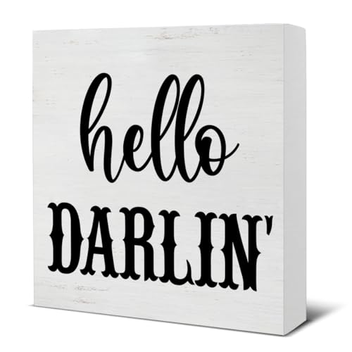 Rustikales Holzschild mit Aufschrift "Hello Darlin", Western-Dekorationen für Zuhause, Wohnzimmer, Badezimmer, Schlafzimmer, 12,7 x 12,7 cm von FONALO