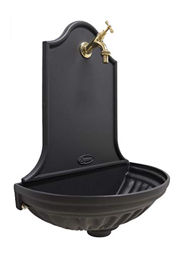 Fonderia Bongiovanni | Gartenbrunnen | Wandbrunnen | Modell Sevilla | Anthrazit Gusseisen | mit Wasserhahn Messing poliert | für Haus Garten | Gartenbrunnen Outdoor von FONDERIA BONGIOVANNI