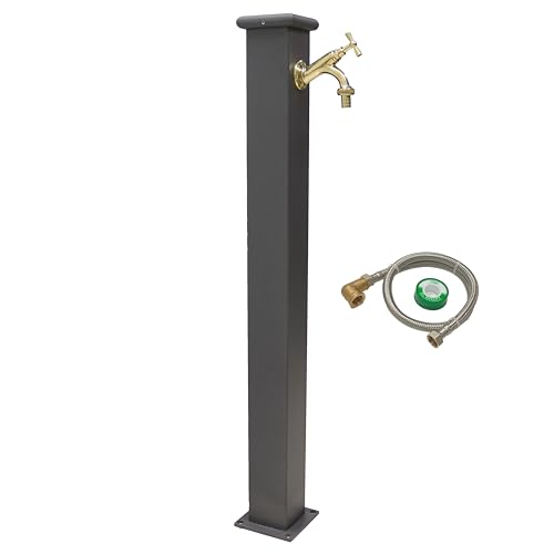 Fonderia Bongiovanni Säulenbrunnen Modell Olimpia aus Stahl, komplett mit Wasserhahn aus poliertem Messing, 303 l, für den Außenbereich, Haus, Garten, Farbe Grauguss von FONDERIA BONGIOVANNI