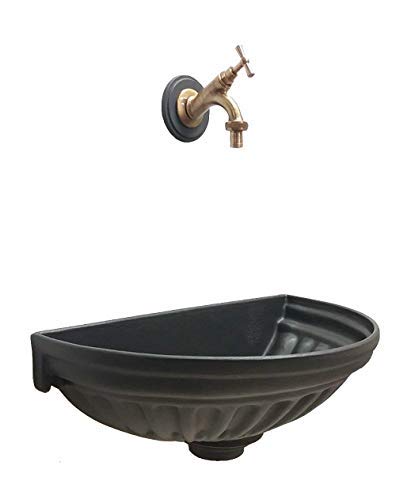 Fonderia Bongiovanni Wandbrunnen Farbe Grauguss Badewanne Versilia und Wasserhahn Modell 303B aus brüniertem Messing für Haus und Garten von FONDERIA BONGIOVANNI