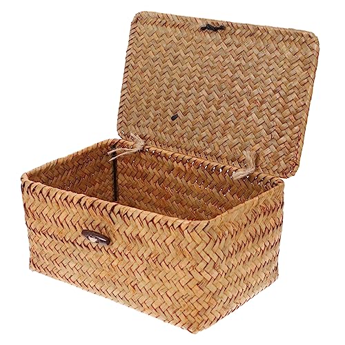 FONDOTIN 1 Stück Karton Gewebte Aufbewahrungsbox Outdoor-Pflanztopf Wäschekorb geflochten das Geschenk Schmucktablett Aufbewahrungsbox aus Seegras Desktop-Organizer draussen Container Weide von FONDOTIN