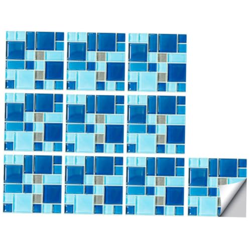 FONDOTIN 10 Stück Teiliges Selbstklebende Wasserfeste PVC Wandfliesen in Blauem Design Kratzfest und Langlebig Realistische Simulation für Küche und Bad Einfach Anzubringen Glatten von FONDOTIN