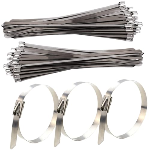 FONDOTIN 100 Stück Edelstahl Kabelbinder Selbstsichernde Metall Zip Ties und Korrosionsbeständig für Kabelmanagement und Outdoor Bindung an Zaun Maschine Fahrzeug Garten von FONDOTIN