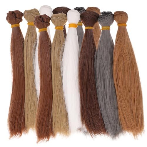 FONDOTIN 12 Stück Teiliges Puppenperücken Hitzebeständiges Glattes Kunsthaar DIY Styling mit Föhn und Glätteisen Bunte Farbauswahl Geeignet für Bastelpuppen und Frisierpuppen von FONDOTIN