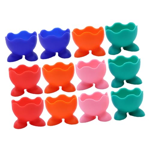 FONDOTIN 12 Stück Teiliges Silikon Eierbecher Robuste Eierhalter für Gekochte Eier für Frühstück und Ostern Stabiler Eierständer mit Füßen Zufälligen Farben Zufällige Farbe Zufällige Farbe von FONDOTIN