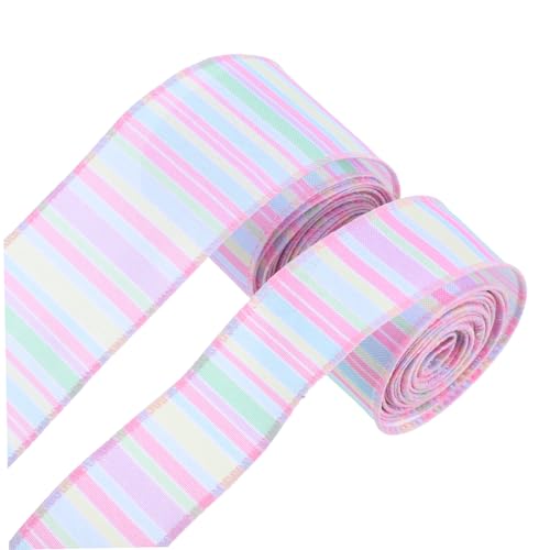 FONDOTIN 2 Rollen Frühlings-osterband Mit Drahtrand, Buntes Streifenband, Bastelstoffband Für Hochzeit, Frühlingskranz-Dekoration von FONDOTIN