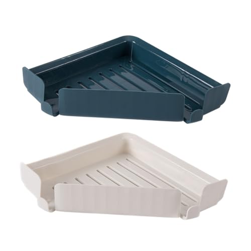 FONDOTIN 2 STÜCK Teiliges Eckregal Bad Organizer ohne Bohren Selbstklebend Umweltfreundlicher Kunststoff Platzsparend für Küche und Badezimmer Leicht zu Montieren Modernes Design in Blau von FONDOTIN