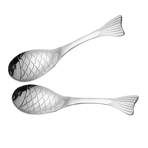 FONDOTIN 2 Stück Edelstahl Fischlöffel Langlebig Spülmaschinenfest für Suppe Dessert Getreide Vielseitiges Besteck für Haushalt und Restaurant von FONDOTIN