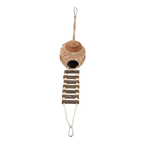 FONDOTIN 2 Stück Kokosnussschalen Nest für Hamster und Vögel Set mit Leiter Atmungsaktiv und Bequem als Schlafplatz und Spielnest im Käfig Perfektes Zubehör für Kleine Haustiere von FONDOTIN
