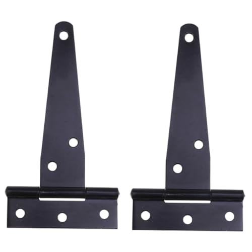 FONDOTIN 2 Stück Schwarze T förmige Gartentor Scharniere Verzinkte Stahlbeschläge mit Schraubenlöchern Rostbeständig für Holztore Gartentüren Scheunen und Zäune Einfache Montage von FONDOTIN