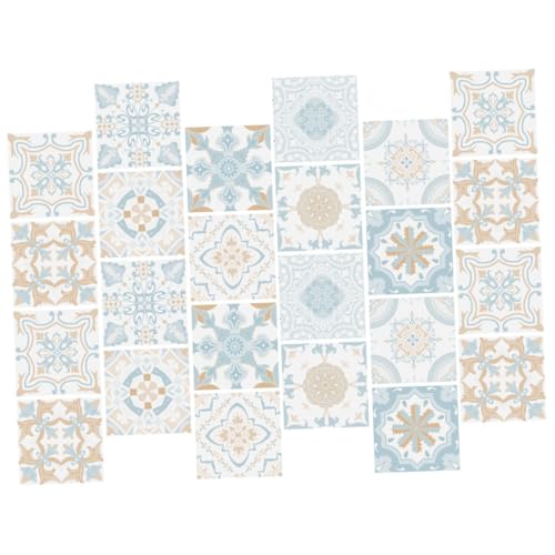 FONDOTIN 24 Stück Selbstklebende Vintage Fliesenaufkleber PVC Wandtattoo Fliesenmuster Ölabweisend Küchen Bad Dekor Retro Muster Entfernbare Aufkleber Für Wohnzimmer Schlafzimmer von FONDOTIN