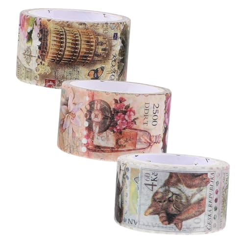 FONDOTIN 3 Rollen Retro Washi Tape Selbstklebend Sticker für DIY Scrapbooking Notizbuch Dekoration Briefmarken Muster für Journals und Planner von FONDOTIN