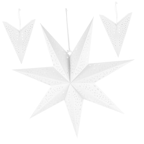 FONDOTIN 3 Stück Papier Stern Lampenschirm Hängende Stern Dekoration Weiß Weihnachtliche Pendelleuchte Sternförmiger Lampenschirm für Wohnzimmer Büro und Festtagsdeko von FONDOTIN