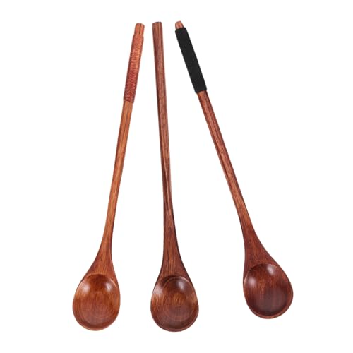 FONDOTIN 3 Stück Teiliges Holzlöffel mit Langem Griff Glatte Oberfläche Multifunktional für Kaffee Honig Milchtee Rührend Reines Holz Hitzeschutz Japanischer Stil Wiederverwendbar von FONDOTIN