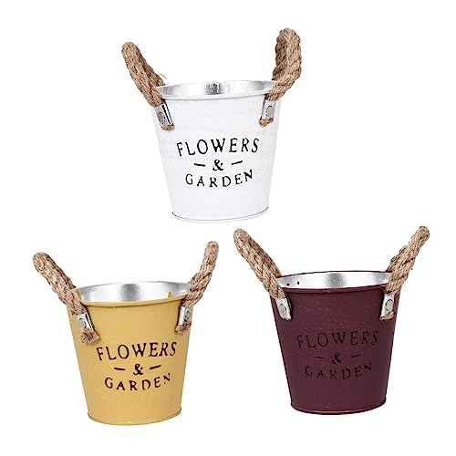 FONDOTIN 3 Stück Teiliges Rustikales Eisen Blumeneimer mit Henkel Langlebiger Garten Blumenkübel Dekorativer Vintage Blumentopf Praktische Eisenblumenkübel für Drinnen und Draußen im Retro von FONDOTIN
