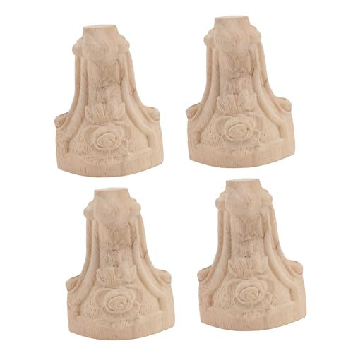 FONDOTIN 4 Stück Holz möbelfüße aus Geschnitztem Gummibaum Dekorative Schrank Sofabeine Langlebige Möbelbeine für Couchtisch und Tv Schrank Einfache Montage von FONDOTIN