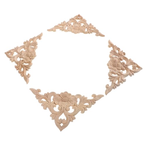 FONDOTIN 4 Stück Teiliges Europäische Holzapplikationen aus Gummibaum mit Filigranen Blumenmustern Vielseitige Möbelverzierung für Türen Schränke und Wohnaccessoires Einfache Montage von FONDOTIN