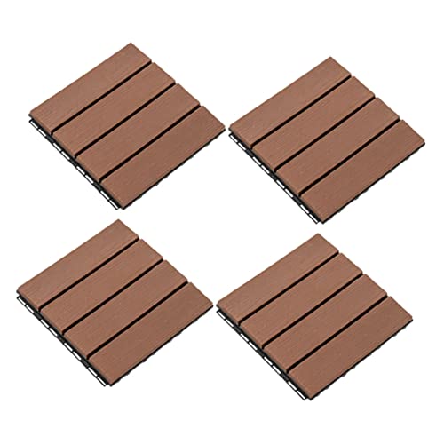 FONDOTIN 4 Stück Teiliges Interlocking Deck Fliesen Holzoptik Bodenbelag Langlebige Kunststoffplatten Einfache Verlegung ohne Werkzeug Wetterfest für Garten Balkon Terrasse und von FONDOTIN