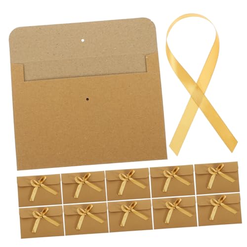 FONDOTIN 50 Stück Kraftpapier Umschläge mit Goldfarbener Schleife Vintage Einladungskarten Verpackung Multifunktionale Briefumschläge für Hochzeit Festival Geburtstagskarten Dankeskarten von FONDOTIN
