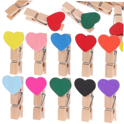 FONDOTIN 50 Stück Teiliges Mini Holzklammern Herzform Bunte Foto Clips für Bilder Aufhängen Karten Memo Bastelbedarf Vielseitig Einsetzbar für Dekoration und DIY Projekte von FONDOTIN