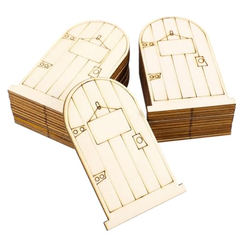 FONDOTIN 50 Stück Teiliges Unbemalte Holz Figuren Fairy Doors Robuste Lasergravur Holzteile DIY Bastelornamente für Kreative Dekoration Naturbelassenes Holz für Individuelle Farbgestaltung von FONDOTIN