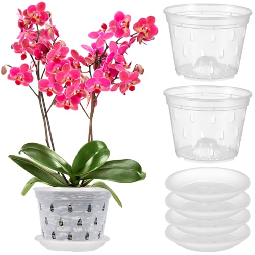 FONDOTIN 5Sätze Klare Pflanzen Töpfe für Orchideen mit Ablauflöchern Garten Töpfe Blumentopf Orchideentopf runder für Anzucht und Umtopfen von Pflanzen Transparent und Vielseitig Einsetzbar von FONDOTIN