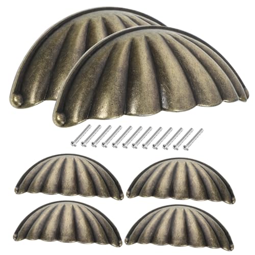 FONDOTIN 6 Stück Vintage Schrankgriffe aus Robustem mit Dekorativem Muschel Design Halbrund Einfach zu Montieren Stilvoll für Türen Kleiderschränke und Möbel von FONDOTIN