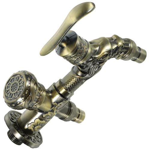 FONDOTIN Antiker Wand Wasserhahn mit Doppel Auslauf aus Zinklegierung Vintage Design Einfach zu Bedienen Geeignet für Waschmaschine Badezimmer und Garten Langlebig und Vielseitig von FONDOTIN