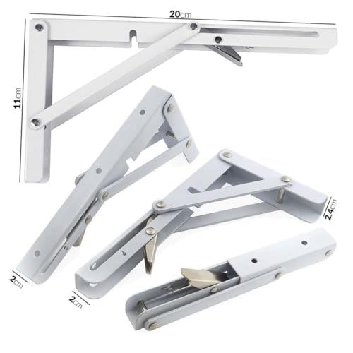 FONDOTIN Dreieckiger Stahl Regalträger Klappbar Wandmontage Schwerlastkonsole Weiß Winkel Klappwinkel Robuster Regalhalter Für Tisch Und Werkbank von FONDOTIN