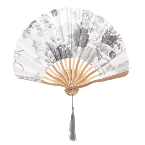 FONDOTIN Faltfächer Faltbarer Handlüfter Handfaltbare Ventilatoren Handheld -lüfter Falten -handheld Stofffächer Im Japanischen Stil Handfächer Im Japanischen Stil Holz Grau von FONDOTIN