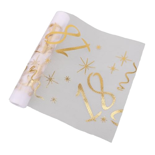 FONDOTIN Goldener Tischläufer Goldtischdecke stempeln DIY Halloween-Tischdecke goldene Glitzer-Tischdecke Tischläufer „Alles zum Jubiläum“. Tischläufer aus Metall Polyester von FONDOTIN
