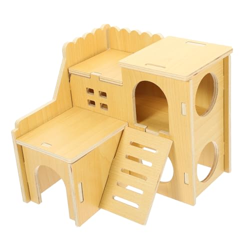 FONDOTIN Hamster Holzhaus Versteck mit Doppelstock Schlafnest für Zwerghamster Kleintiere Natürliches Material Sicher und Gemütlich zum Entspannen und Verstecken im Käfig FONDOTIN Hamster Holzhaus Versteck mit Doppelstock Schlafnest für Zwerghamster Kleintiere Natürliches Material Sicher und Gemütlich zum Entspannen und Verstecken im Käfig von FONDOTIN