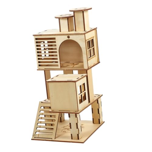 FONDOTIN Hamster Kletterhaus aus Hochwertigem Holz Stabile Plattform mit Leiter Natürlicher Spielplatz für Zwerghamster Robust Langlebig Atmungsaktiv für Käfig und Hamstertraining von FONDOTIN