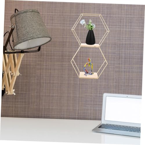 FONDOTIN Hexagon Wandregal aus Eisen Goldfarbenes Schwebendes Wandregal Stabiles Sechseckiges Wanddekor Vielseitiges Regal für Wohnzimmer Schlafzimmer Küche Nordisches Design von FONDOTIN