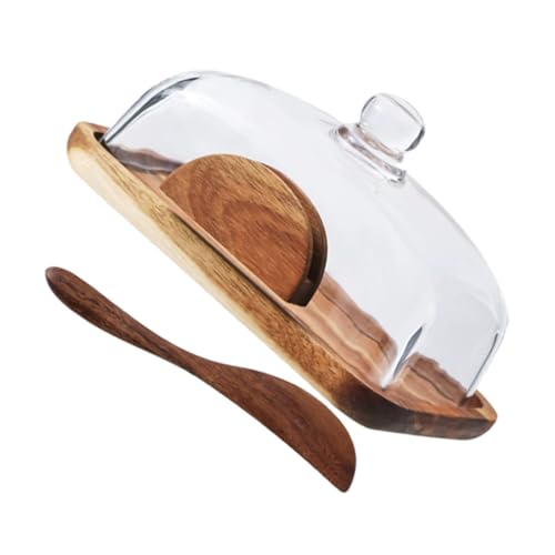 FONDOTIN Holz Butterdose mit Klarem Glasdeckel Multifunktionale Butter Käseaufbewahrung Snack Brotvorratsbehälter Abnehmbar für Einfache Reinigung Stilvolles Küchenaccessoire für Zuhause von FONDOTIN