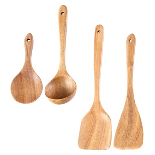 FONDOTIN Holz küchenutensilien Set Langer Griff Kochlöffel Pfannenwender Reislöffel Natürlicher Holzspatel Hitzebeständig Rutschfest Geeignet für Restaurant Haushalt Küche von FONDOTIN