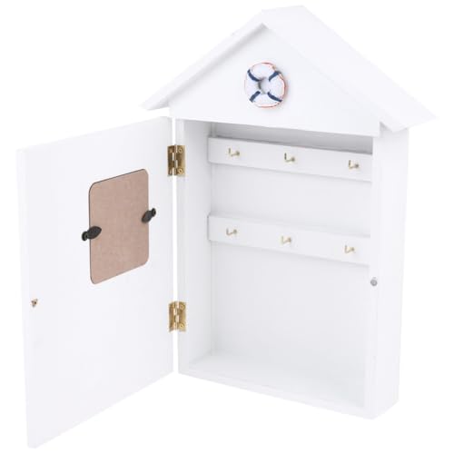 FONDOTIN Holz schlüsselkasten Hausform mit Haken Wandmontage Mediterraner Stil Schlüsselhalter für Flur Küche Eingangsbereich Dekoration Organizer für Hausschlüssel von FONDOTIN