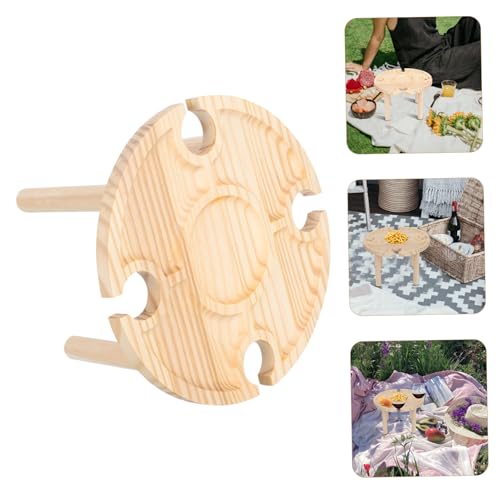 FONDOTIN Holztisch für Weinliebhaber Klappbar Kleiner Runder Beistelltisch Mobiler Picknick Outdoor Tisch für Garten Balkon Camping und Weinveranstaltungen von FONDOTIN