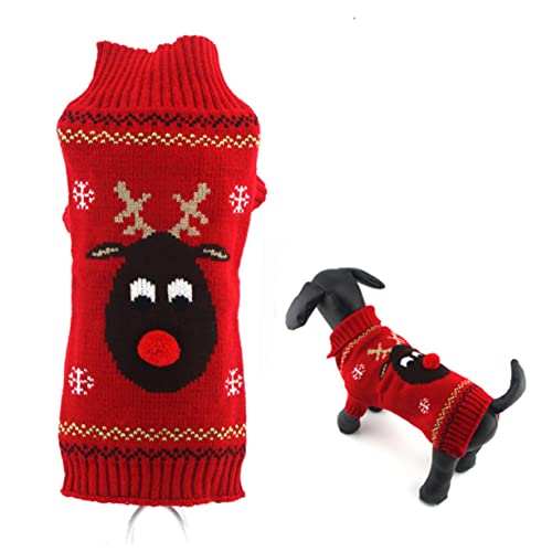 FONDOTIN Hundepullover Für Kleine Hunde Weihnachtskatzen-Outfits Kleider Kleidung Rot von FONDOTIN