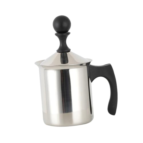 FONDOTIN Manueller Milchaufschäumer Edelstahl mit Doppeltem Filtersieb Ergonomischer Griff Hitzebeständig Rostfrei für Cappuccino Latte Art und Kaffeezubereitung von FONDOTIN
